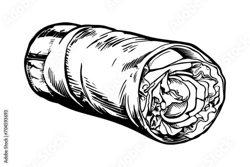 Vegetables roll, fast food meal, burrito, vector illustration.