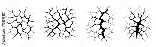 Cracks vector illustration set, earth crust break from earthquake, natural disasters.