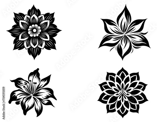 Set of flower black silhouettes, wedding elegant wildflowers for invitation, vector illustration.