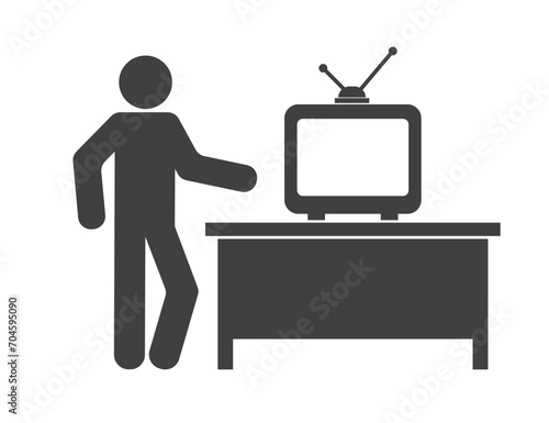 person near retro tv on table