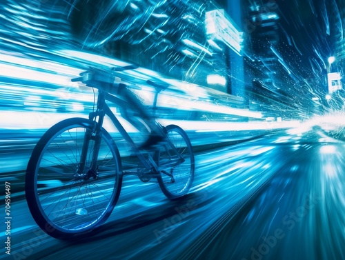 Cyber Velocity: Blue & White Sci-Fi Bike Dreamscape
