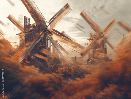 Brown White Windmill Fusion: A Sci-Fi Surreal Masterpiece