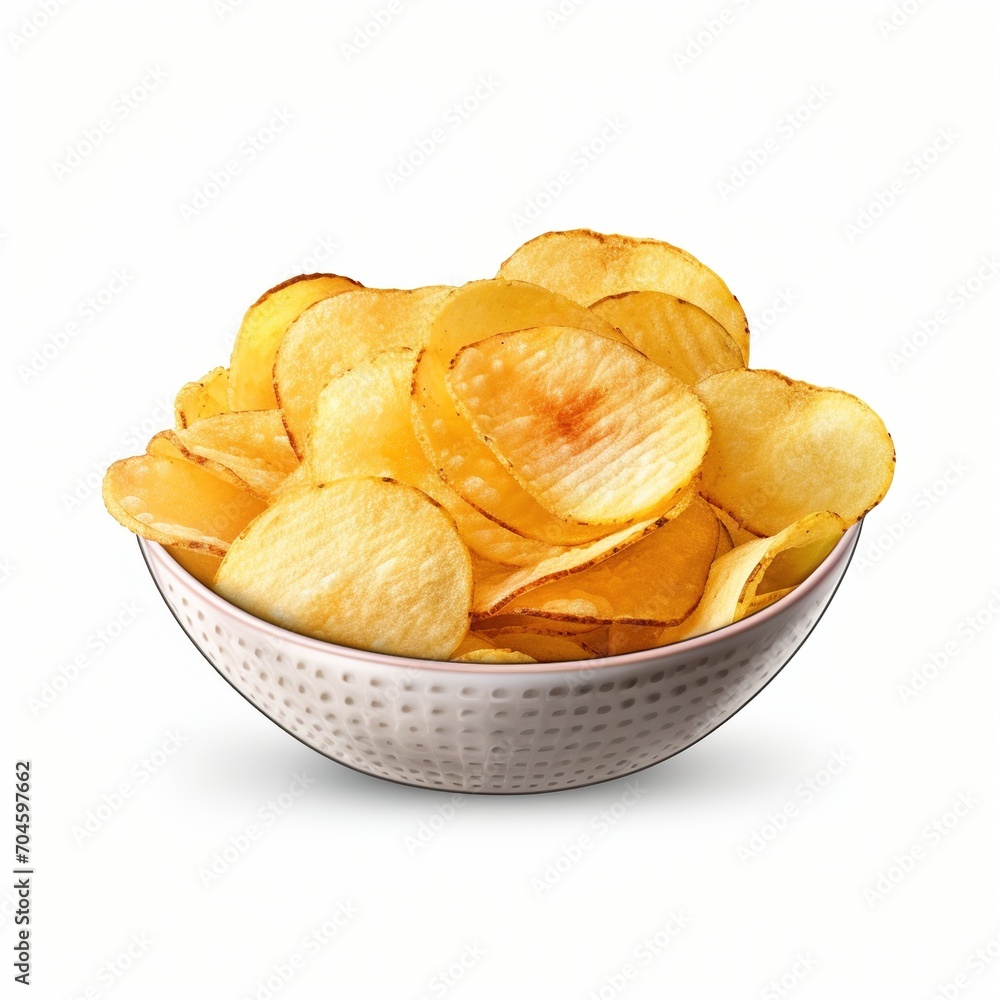 Potato chips in a bowl isolated on white background Potato chips in a bowl isolated on white background