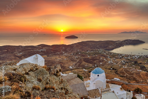 The sunrise from Agia Barbara and Jesus Christ in Pano Chora of Serifos island, Greece