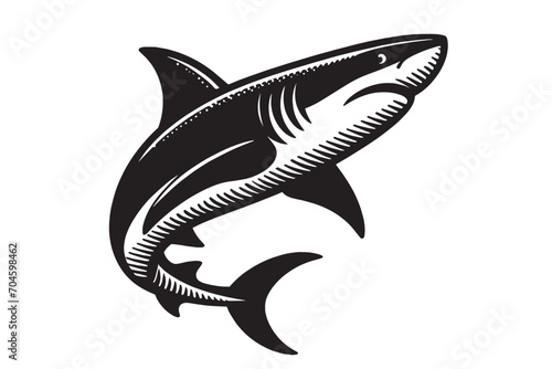 Shark. vector black flat illustration. Icon, logo. Sketch in ink