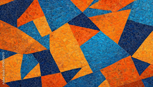 An abstract background featuring an orange and blue background  in the style of mosaic-like forms -
