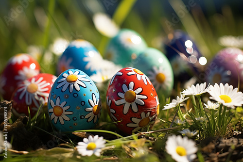 Ostereier Suche an Ostern, ein warmes Osterfest im Frühling, Ostern in der Natur photo