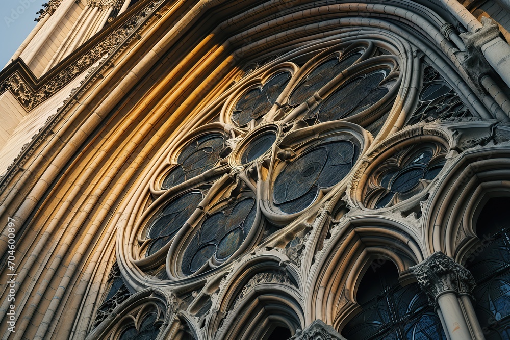 Gothic Church Cathedral Window, from outside, sunrays sunshine, sunshine soft light outdoor architecture Gothic Church Cathedral Window, from outside, sunrays sunshine, sunshine soft light outdoor architecture