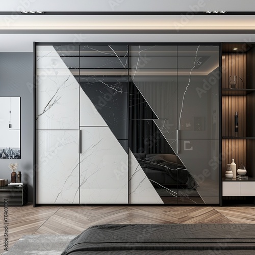 modern wardrobe marble white black wood
