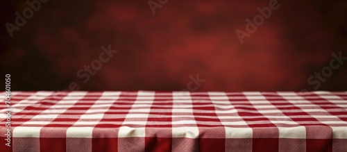 Checkered tablecloth in red.