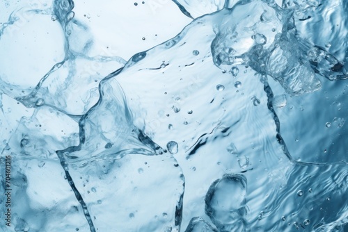The blue surface of the water with ice and air bubbles. Abstract background and texture for design