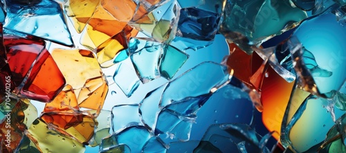The background is made of shards of colored glass. Close-up