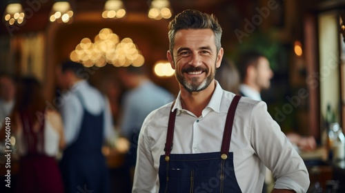 Confident male business owner standing in restaurant