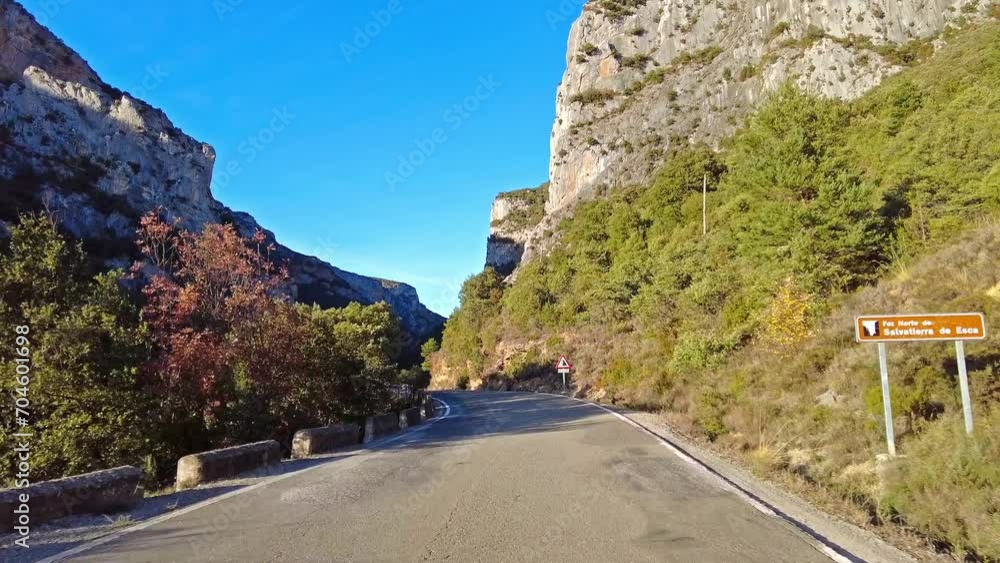 Driving through the Roncal Valley, Valle de Roncal in Navarre, Navarra in Spain, Europe Driving through the Roncal Valley, Valle de Roncal in Navarre, Navarra in Spain, Europe