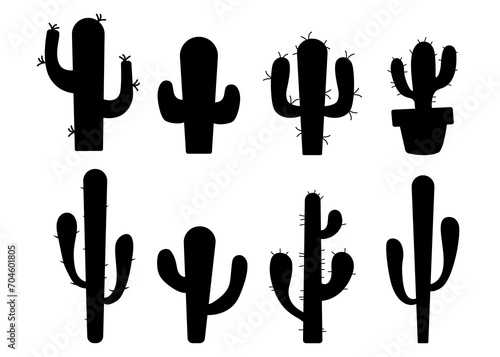 cacti silhouettes, desert plants collection. simple style isolated illustration.