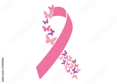 pink ribbon, breast cancer awareness symbol or sign, isolated on white, vector icon illustration