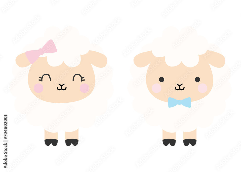 cartoon sheep boy and girl concept characters design isolated children draw isolated on white background cartoon sheep boy and girl concept characters design isolated children draw isolated on white background