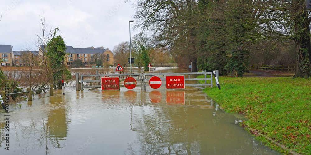 Flooding river Ouse causing bridge and road to be shut off.