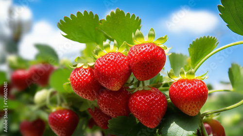 Close up of a natural strawberry bush