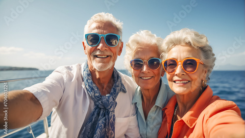 Portrait of happy elderly people on vacation at sea © tanya78