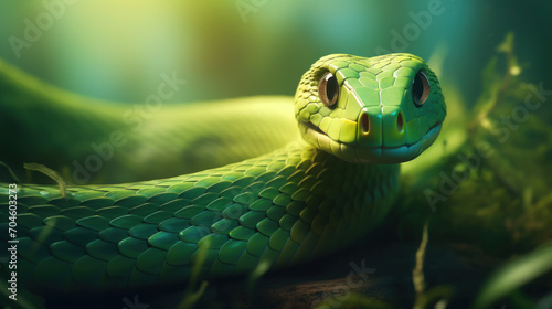 a beautiful colored snake crawls against the background of the forest, grass, nature, serpentine, reptiles, scales, eyes, head, plants, soil, python, skin, symbol of 2025