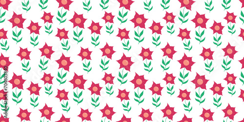 Flower seamless Pattern on white background. Spring floral repeating design for print. Flat summer vector texture. Botanical minimalistic ornament. Nature background for textile and wrapping