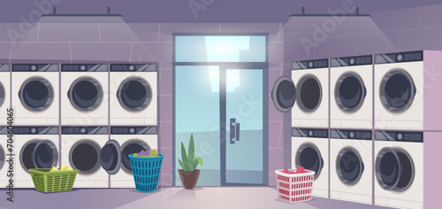 Laundry room. Washing service for dirty clothes exact vector cartoon background