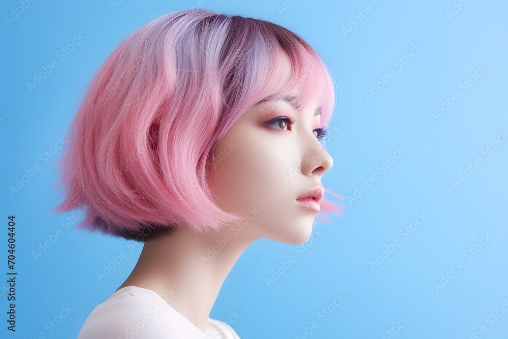 Portrait of woman with pink hair with neon lights Portrait of woman with pink hair with neon lights