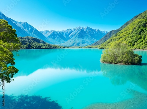 Beautiful big mountain and a lake with beautiful blue water, beautiful nature background © Roshan