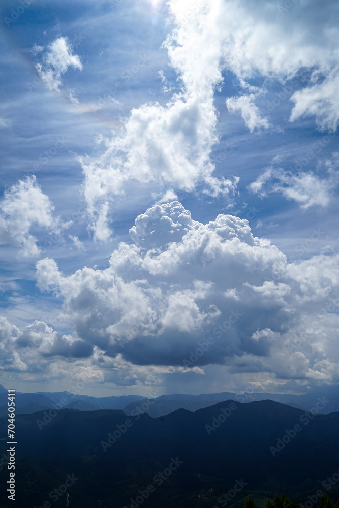Dramatic clouds over mountain silhouette in Ötscherland in Lower Austria
