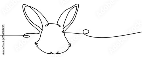 One continuous line drawing of Easter bunny. Greeting banner design with rabbit and ears in simple linear style. Editable stroke. Doodle vector illustration © Natvc