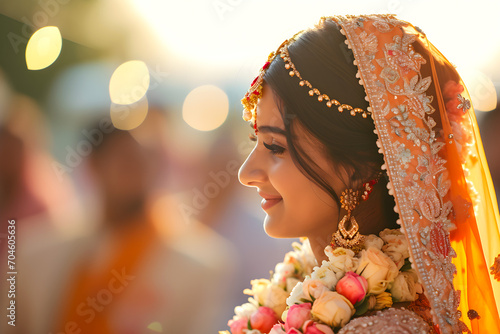 Fototapeta Beautiful indian bride in traditional indian wedding dress.