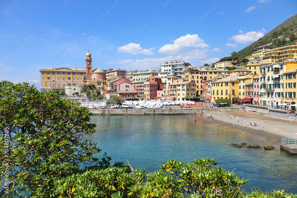 The colorful italian riviera landscape of Porticciolo dock and pier in Genova Nervi