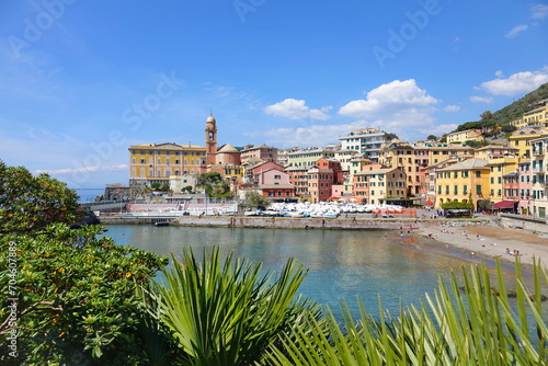 The colorful italian riviera landscape of Porticciolo dock and pier in Genova Nervi photo