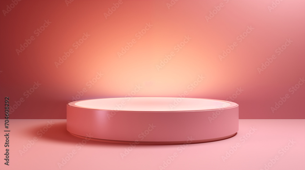 an illuminated round podium against a soft pink gradient an illuminated round podium against a soft pink gradient