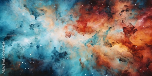 Blue and orange space nebula with stars photo
