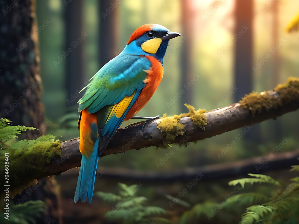 colorful bird sits on a branch in the forest colorful bird sits on a branch in the forest