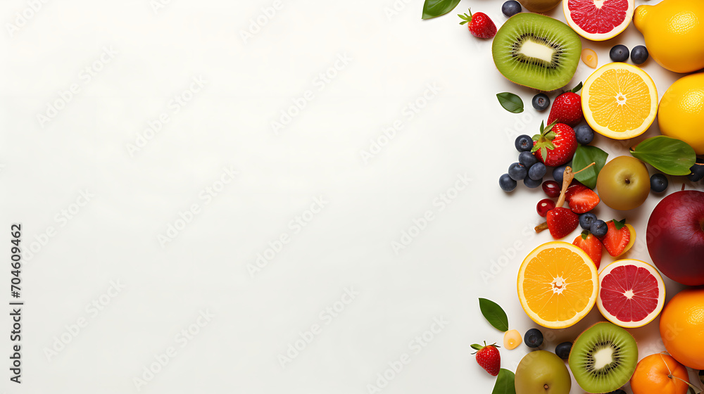 Pure Serenity: Blank White Page with Photogenic Fruits in Portrait - studio photography, space for text. Pure Serenity: Blank White Page with Photogenic Fruits in Portrait - studio photography, space for text.