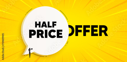 Half Price tag. Chat speech bubble banner. Special offer Sale sign. Advertising Discounts symbol. Half price speech bubble message. Talk box background. Vector