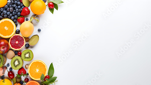Pure Serenity  Blank White Page with Photogenic Fruits in Portrait - studio photography  space for text.