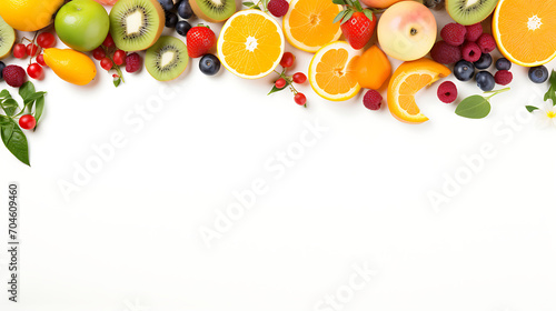 Pure Serenity: Blank White Page with Photogenic Fruits in Portrait - studio photography, space for text.