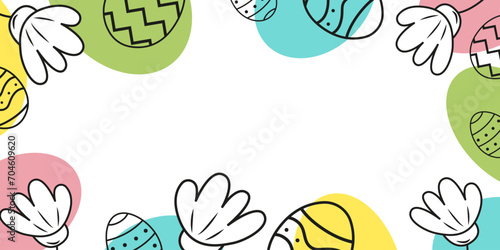 Easter Background with Colorful Eggs and Bunny Paws