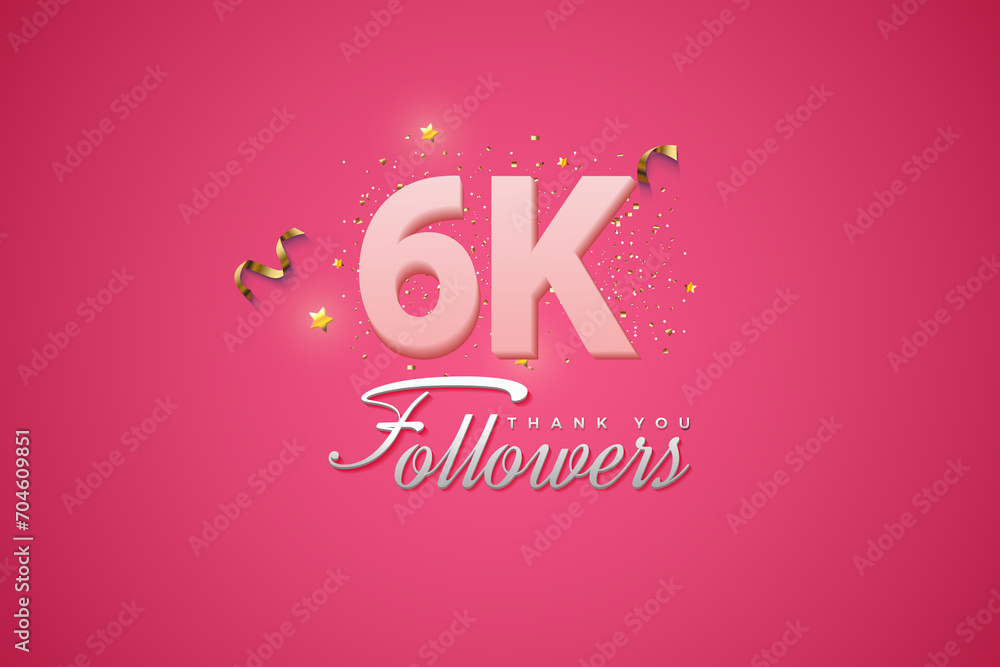 6000 followers card light Pink 6K celebration on Pink background, Thank you followers, 6K online Social media achievement poster,