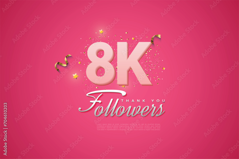 8000 followers card light Pink 8K celebration on Pink background, Thank you followers, 8K online Social media achievement poster,