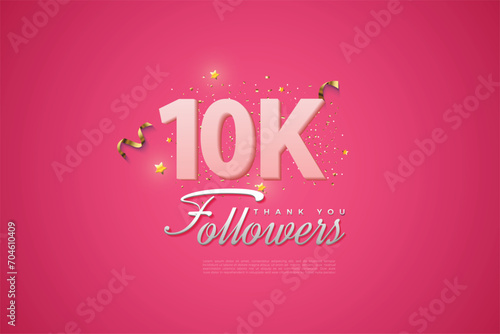 10000 followers card light Pink 10K celebration on Pink background, Thank you followers, 10K online Social media achievement poster,