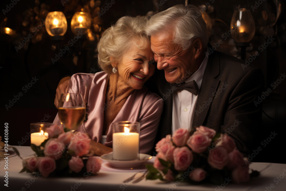 Elderly Couple Sharing a Romantic Candlelit Dinner Elderly Couple Sharing a Romantic Candlelit Dinner