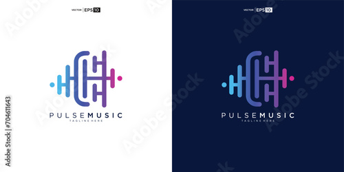 Pulse music player logo element. Logo template electronic music, equalizer, store, audio wave logo design concept.