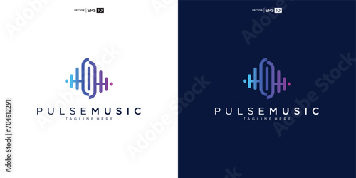 Pulse music player logo element. Logo template electronic music, equalizer, store, audio wave logo design concept.