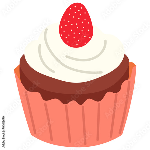 chocolate cupcake with whip cream and strawberry on top