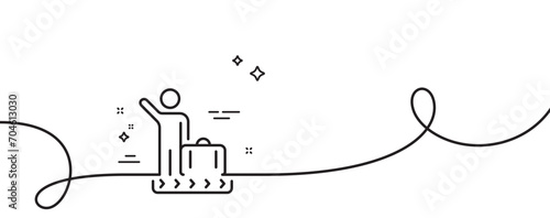 Luggage belt line icon. Continuous one line with curl. Suitcase bag sign. Baggage claim symbol. Luggage belt single outline ribbon. Loop curve pattern. Vector